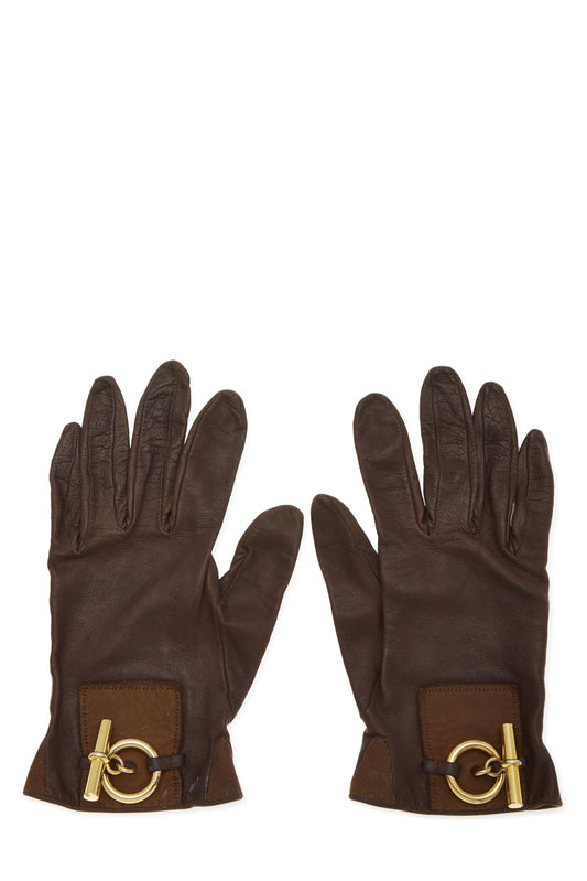 Hermès, Pre-Loved Brown Lambskin Gloves, Brown