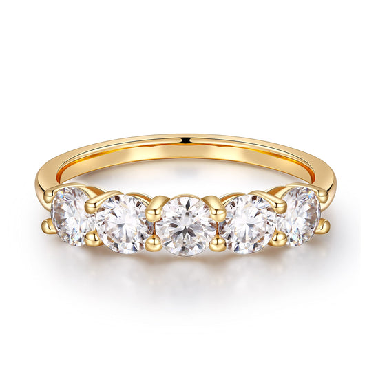 5 Stone Moissanite Promise Rings for Her, Brilliant 3.75MM D Color VVS1 Clarity Lab Created Diamond Band 14K Yellow Gold Filled Solid S925 Sterling Silver Moissanite Wedding Rings for Women Gifts