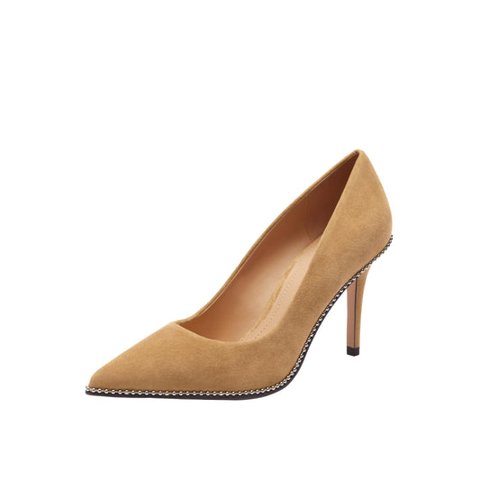 Coach Women's Waverly Suede Pump, Peanut, 8
