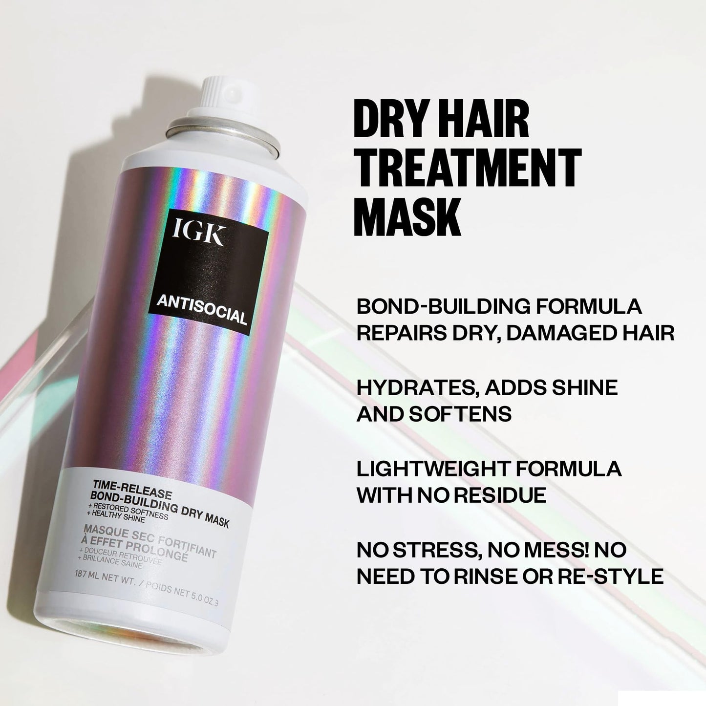 IGK ANTISOCIAL Bond-Building Dry Hair Mask, overnight dry hair mask for damaged hair, revive healthy hair, hair treatment, product for hair breakage, vegan protein treatment 5 Oz