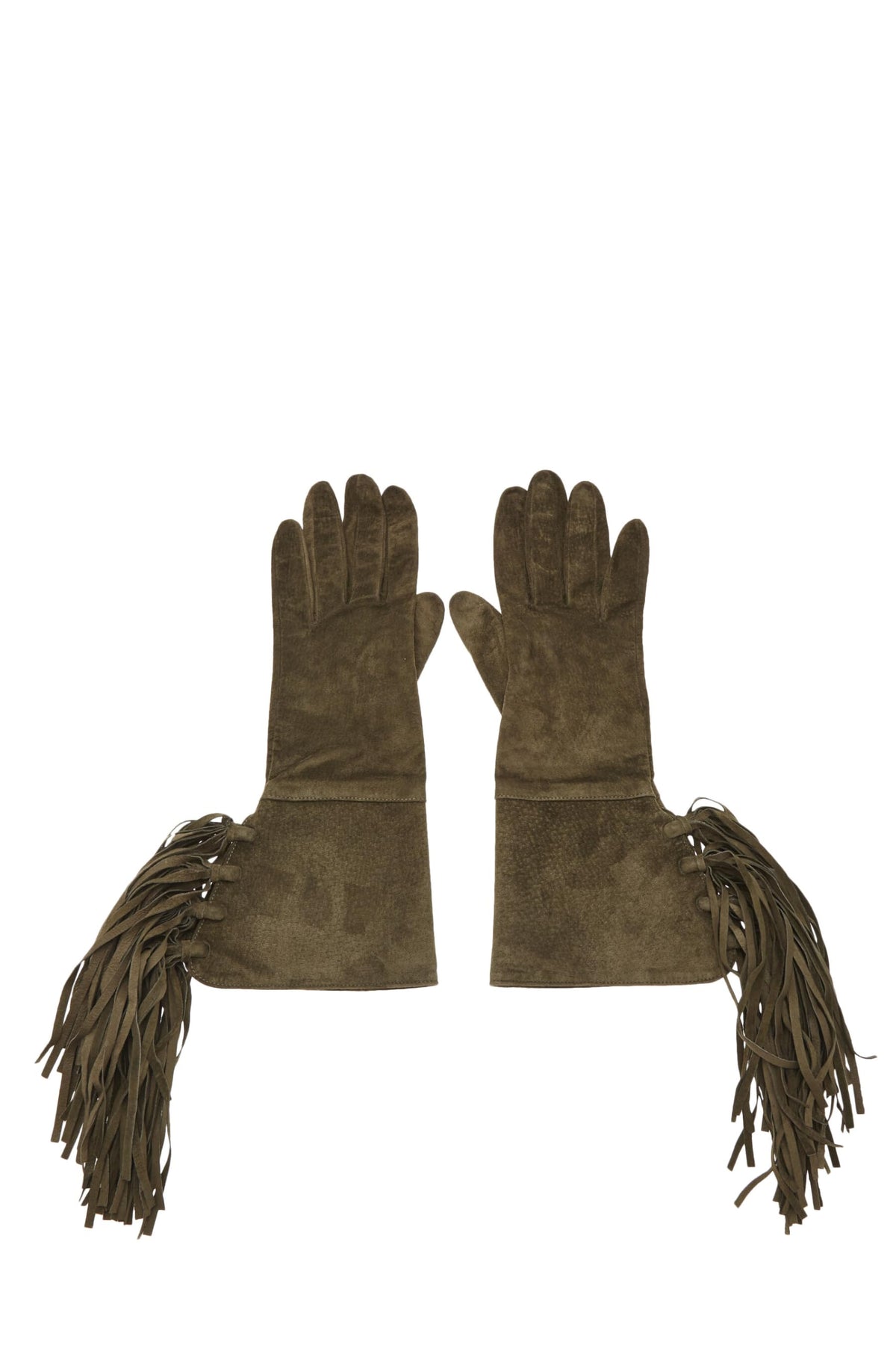 Chanel, Pre-Loved Green Suede Fringe Gloves, Green