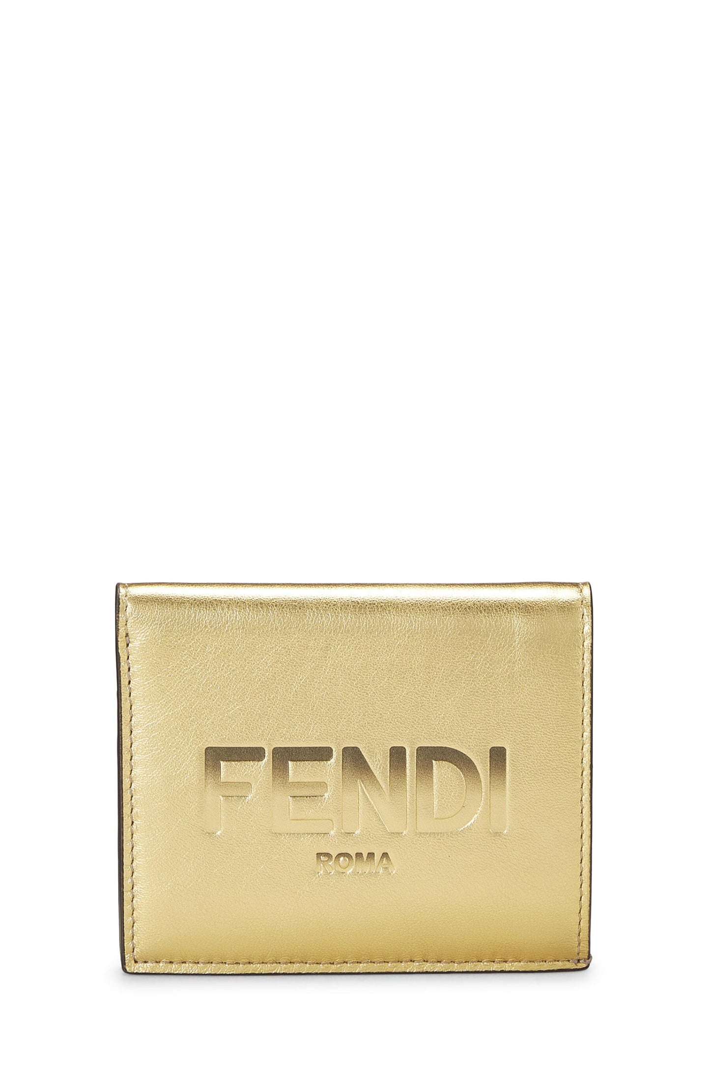 Fendi, Pre-Loved Gold Leather Bifold Wallet, Gold