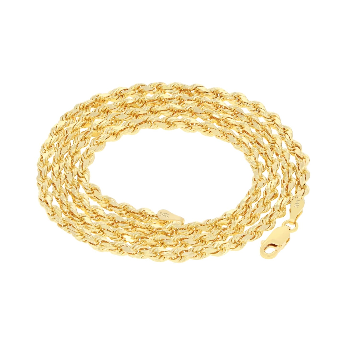 Nuragold 14k Yellow Gold 3mm Solid Rope Chain Diamond Cut Link Pendant Necklace, Mens Womens Jewelry 16" 18" 20" 22" 24" 26" 28" 30"