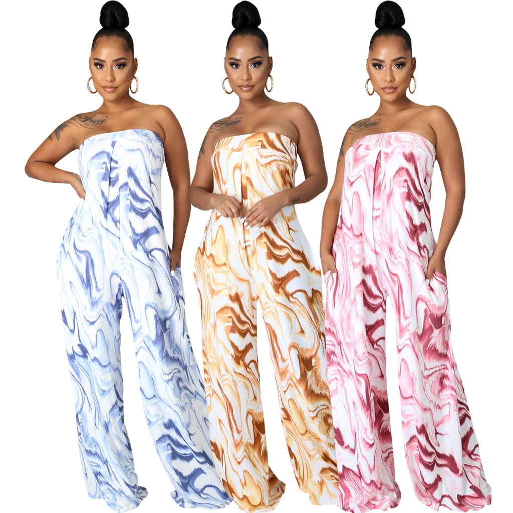 LightlyKiss Women's Summer Sexy Sleeveless Jumpsuit Fashion Open Back Jumpsuits Elegant Wide Leg Pants Rompers Blue.