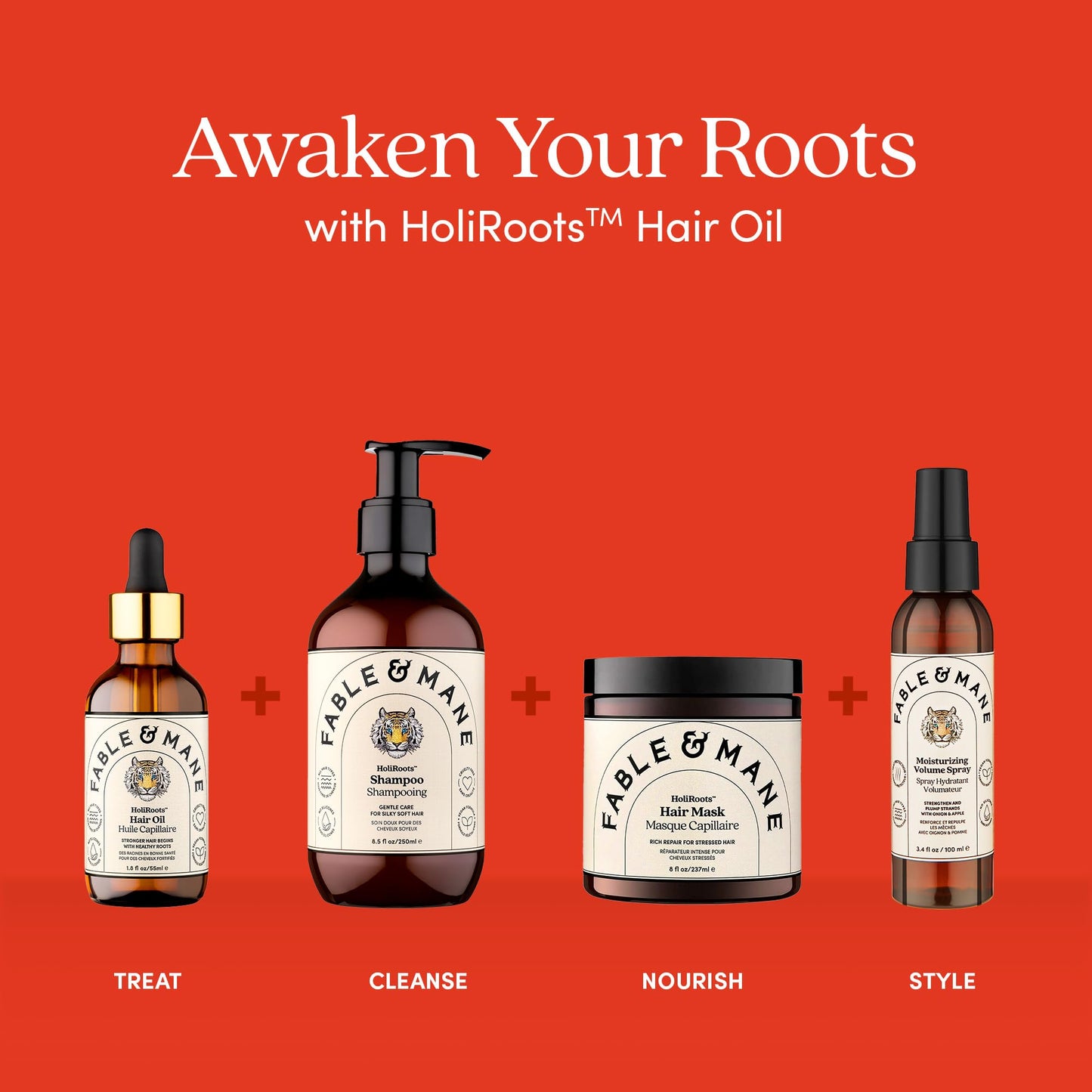 Fable and Mane Hair Oil - HoliRoots Strengthening Serum for Damaged, Frizzy Hair with Ashwagandha, Castor Oil & Scalp Treatment - 1.8FL oz