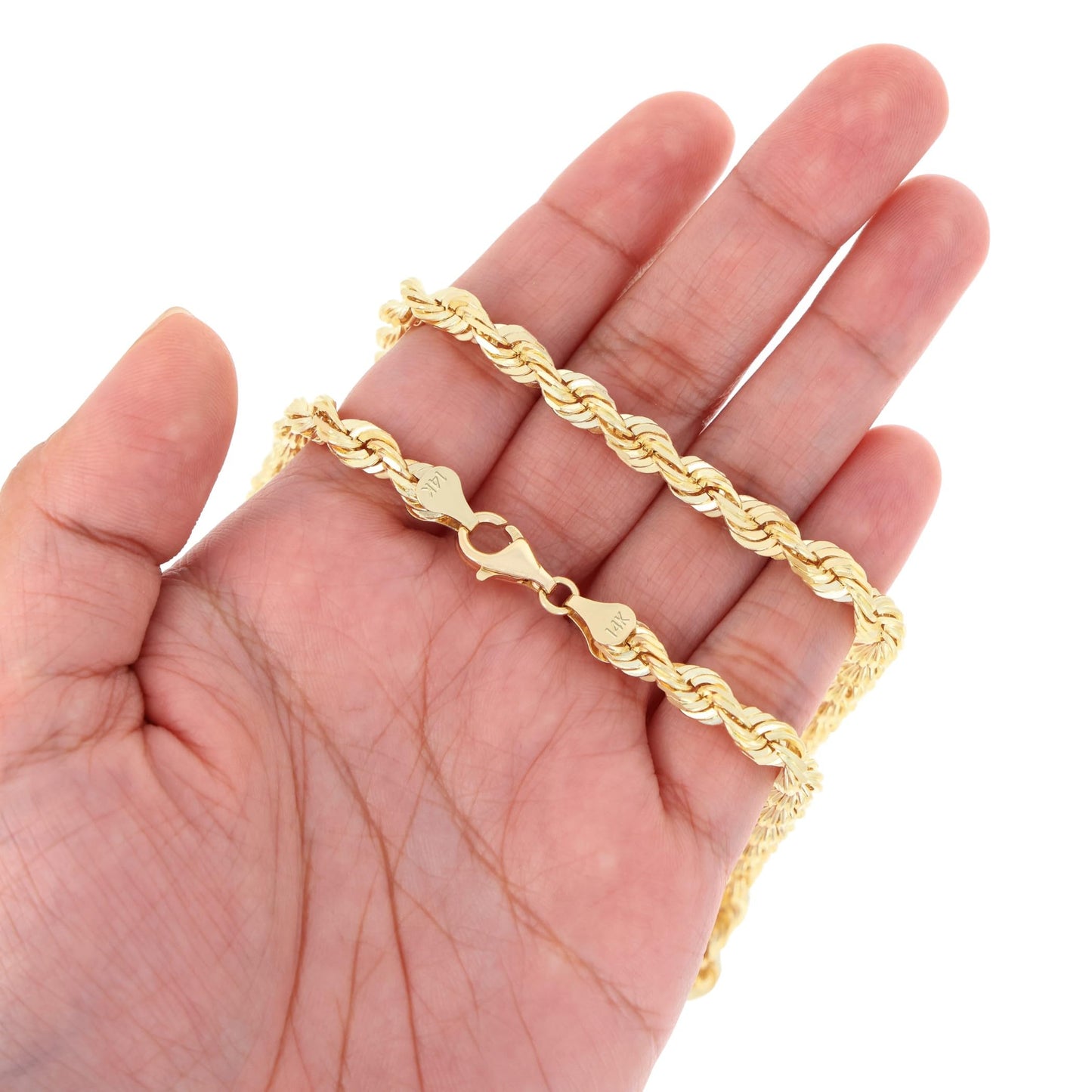 Nuragold 14k Yellow Gold 6mm Rope Chain Diamond Cut Necklace, Mens Jewelry 18" 20" 22" 24" 26" 28" 30"