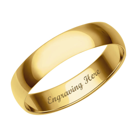 4MM Personalized Engraving Classic Solid Gold Rings – Lightweight Men’s Rings or Wedding Band for Women in 14K Yellow Gold; Polished Women’s or Men’s Wedding Band, Size 8.5, by Brilliant Expressions