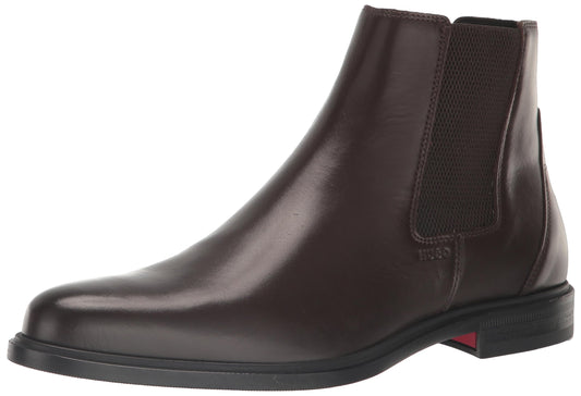 HUGO Mens Kerr Shiny Leather Chelsea Boot Hiking Shoe, Deep Brown, 9 US