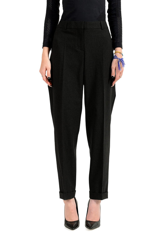 Hugo Boss Women's Tocanes1 Black Wool Striped Straight Leg Pants US 10 IT 46