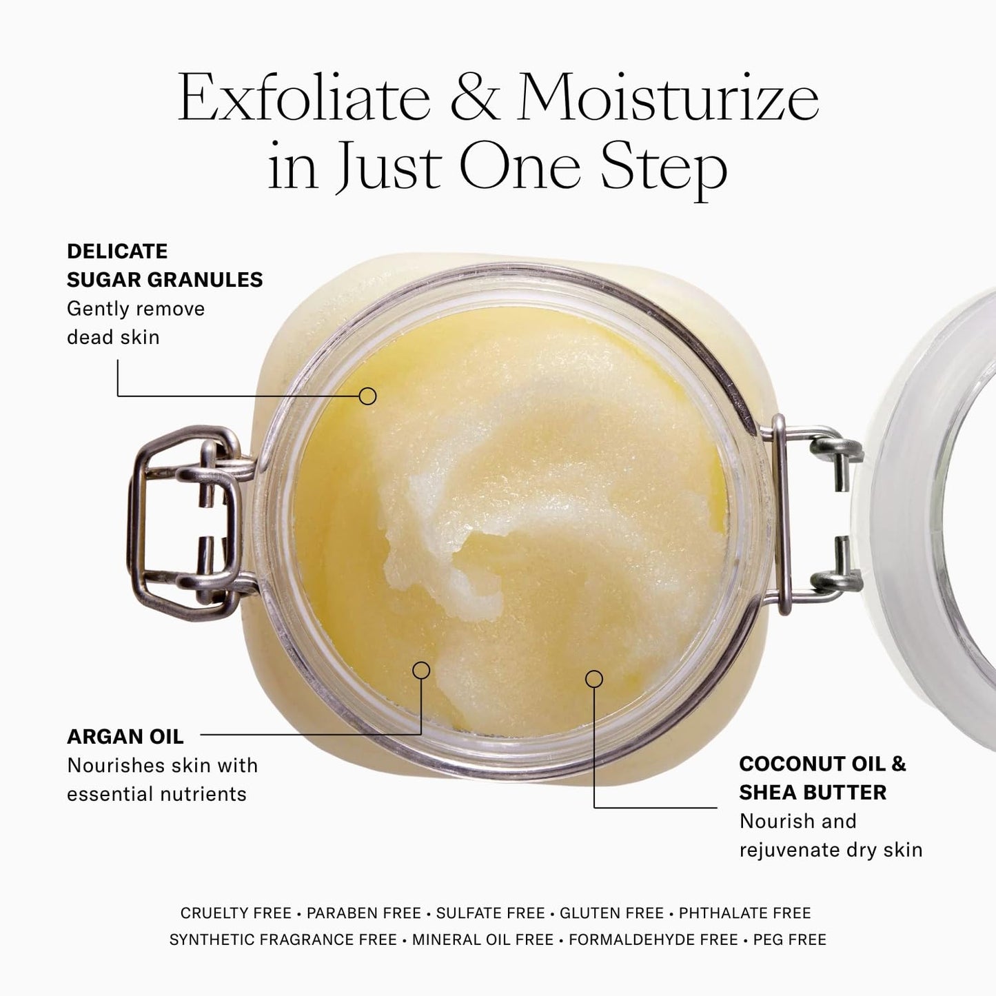 Josie Maran Argan Sugar Balm Body Scrub - Exfoliating Sugar Scrub with 100% Pure Argan Oil & Coconut Oil - Softens, Smoothes & Hydrates Dry Skin - Vegan + Cruelty Free - Sweet Clementine (10 oz)