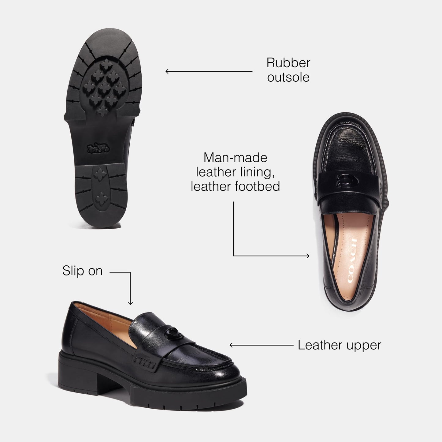 COACH Women's Flats Leah Loafer, Color Black, Size 7