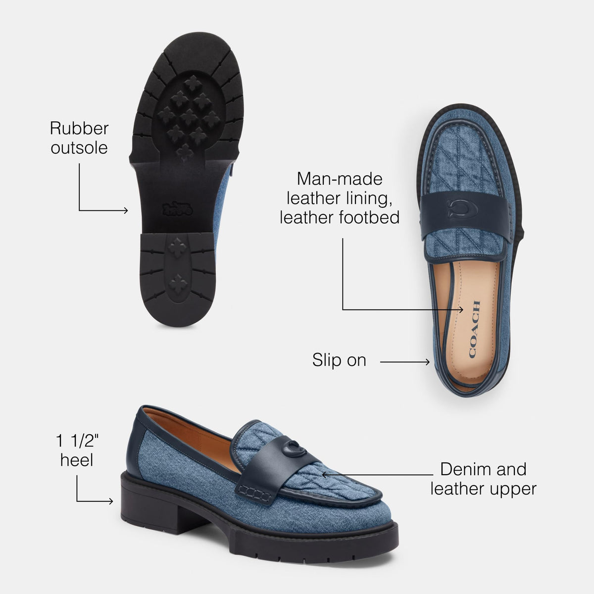 Coach Women's Leah Loafer, Indigo Denim, 8