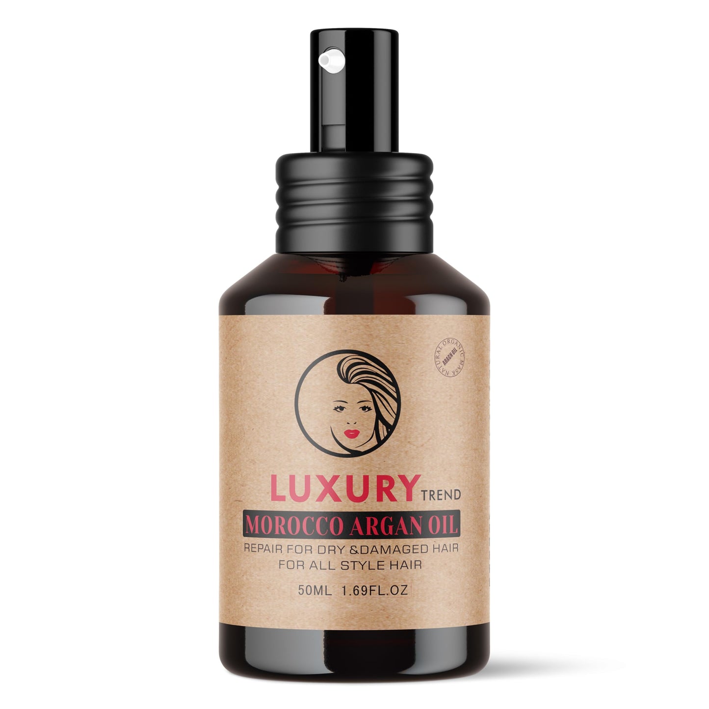 LUXURY TREND Pure Morocco Argan Oil - Nourishing Hair Oil for Silky, Frizz-Free Locks - Vitamin E & Fatty Acids Rich, Sulfate-Free Treatment for All Hair Types, 1.69 Oz