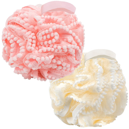 BCKENEY Bath Shower Sponge Soft Mesh Poufs Shower Loofah Ball Body Wash Scrubber Bath Sponge for Women and Men Soothing Face & Body Exfoliator (2Pcs 60G Luxury)
