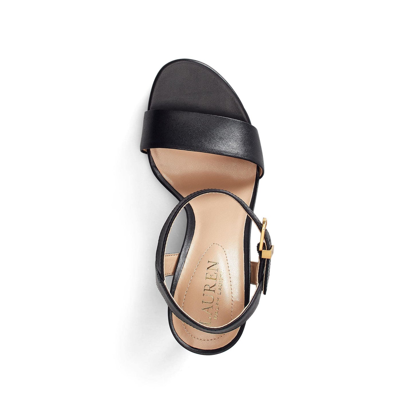 Lauren Ralph Lauren Women's Gwen Burnished Leather Sandal Black 8 Medium