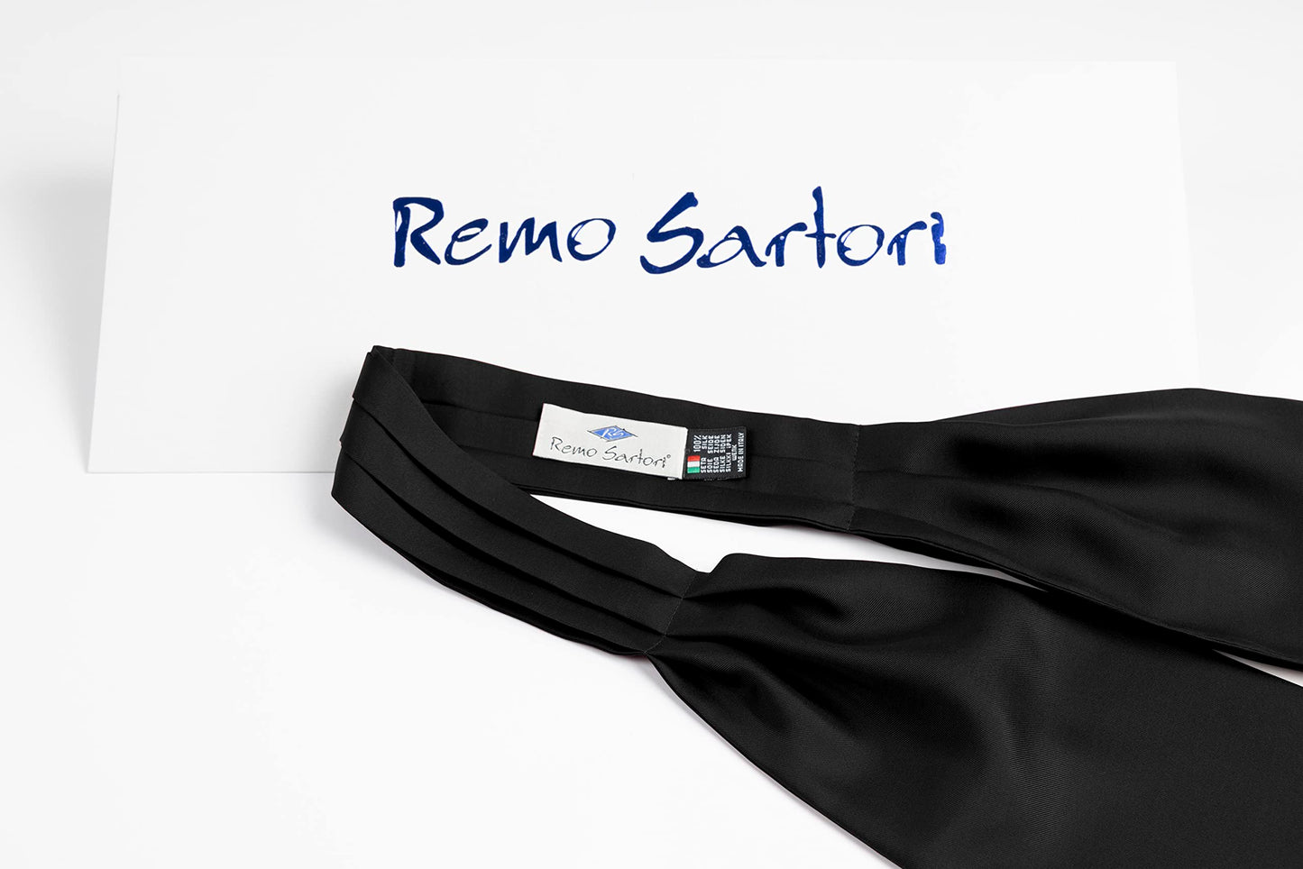 Remo Sartori Made in Italy Men's Solid Self Cravat Ascot Tie,Double Pointed,Silk (Black)