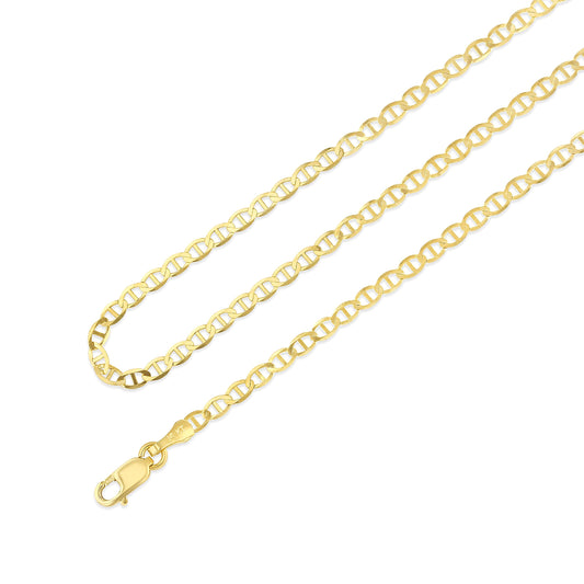 Ioka - 14K REAL Yellow Solid Gold 2.5mm Flat Mariner Chain Necklace with Lobster Clasp - 20"