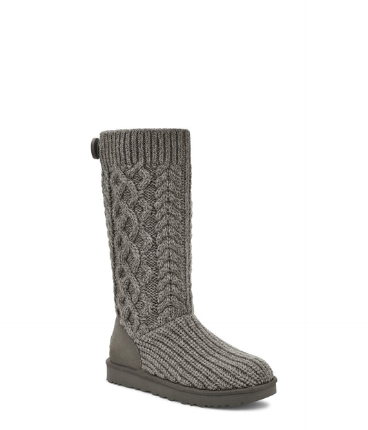 UGG Women's Classic Cardi Cabled Knit Boot, Grey, 5