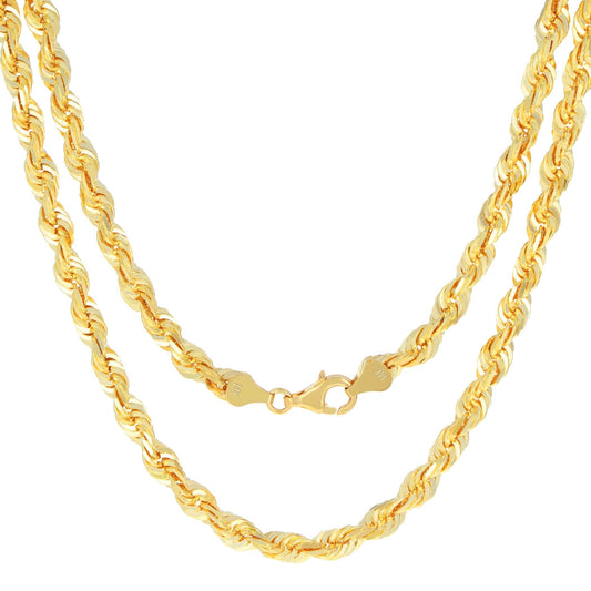 Nuragold 14k Yellow Gold 6mm Rope Chain Diamond Cut Necklace, Mens Jewelry 18" 20" 22" 24" 26" 28" 30"