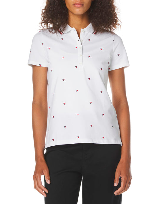 Tommy Hilfiger Womens Women's Polo Tee, Bright White Multi, Large