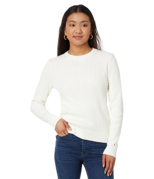 Tommy Hilfiger Cable Crew Neck Sweater Ivory LG (US 12-14)