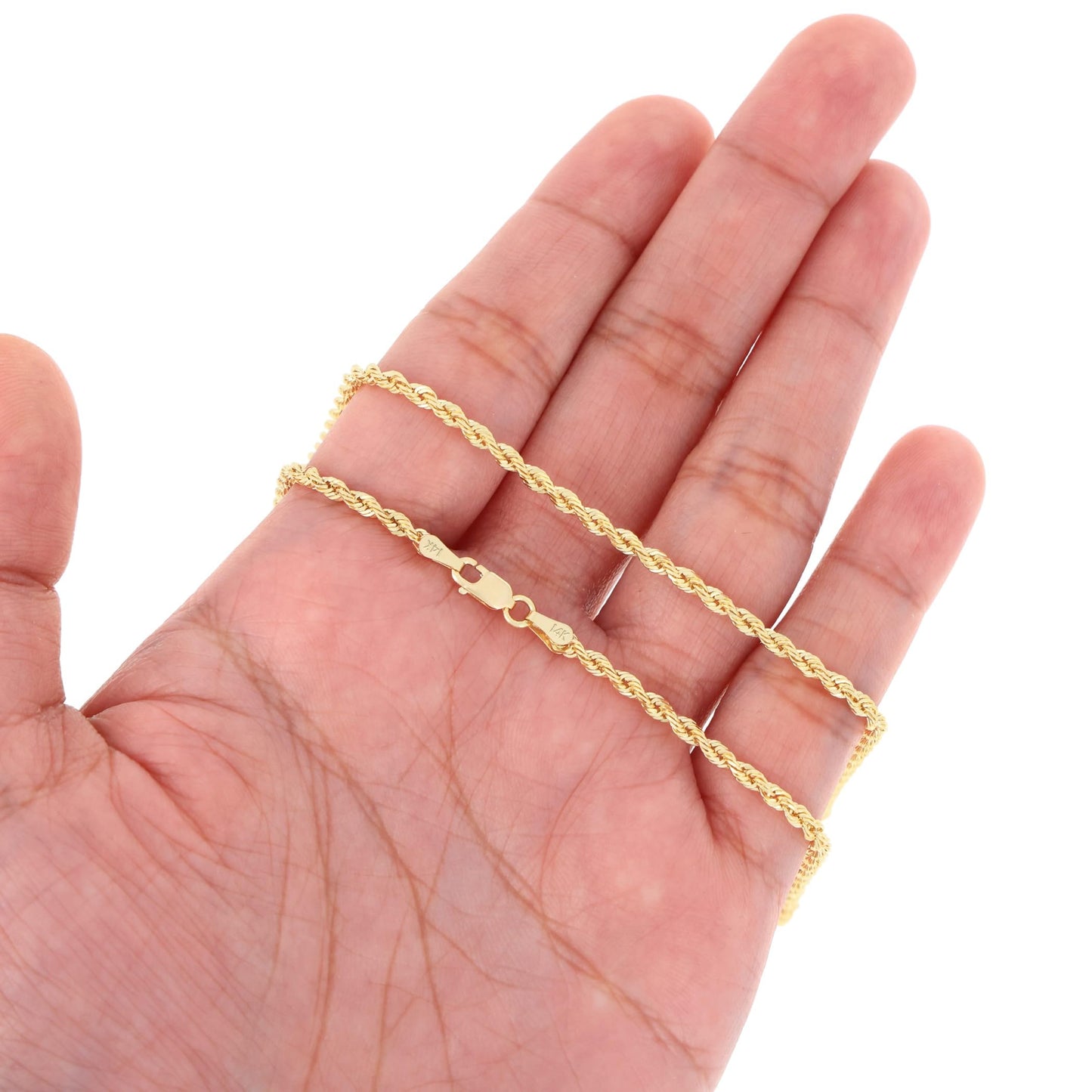 Nuragold 14k Yellow Gold 2mm Rope Chain Diamond Cut Necklace, Mens Womens Jewelry 16" 18" 20" 22" 24" 26" 28" 30"