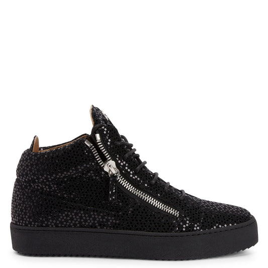 Giuseppe Zanotti, Kriss Black Laminated Synthetic Fabric Mid-Top Sneakers, 15, Black