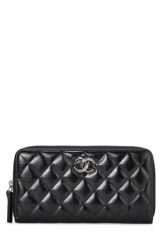 Chanel, Pre-Loved Black Patent Leather Zip Around Wallet, Black