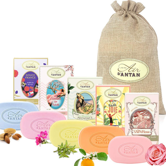 Christmas Idea - Bar Soap Gift Set for Women- 5-pc (100g/pc) Set of Fancy Soaps Un Air d'Antan- Body Wash Bar Organic Shea Butter, Almond & Argan Oil- Luxury Soap Verbena, Rose Peach, Almond, Fig