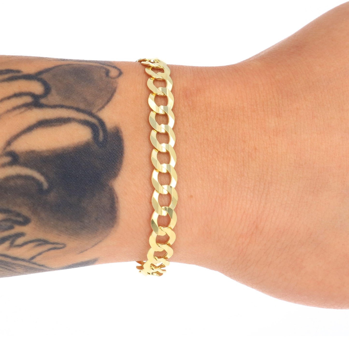Nuragold 14k Yellow Gold 7mm Solid Cuban Curb Link Chain Bracelet, Mens Jewelry 7" 7.5" 8" 8.5" 9"