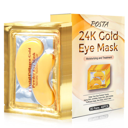 POSTA 24K Gold Eye Mask, 20 Pairs Eye Treatment Mask With Collagen, Under Eye Mask Treatment for Puffy Eyes, Dark Circles Corrector, Used for Eye Bags, Anti Aging Patches Luxury Gift for Women and Men