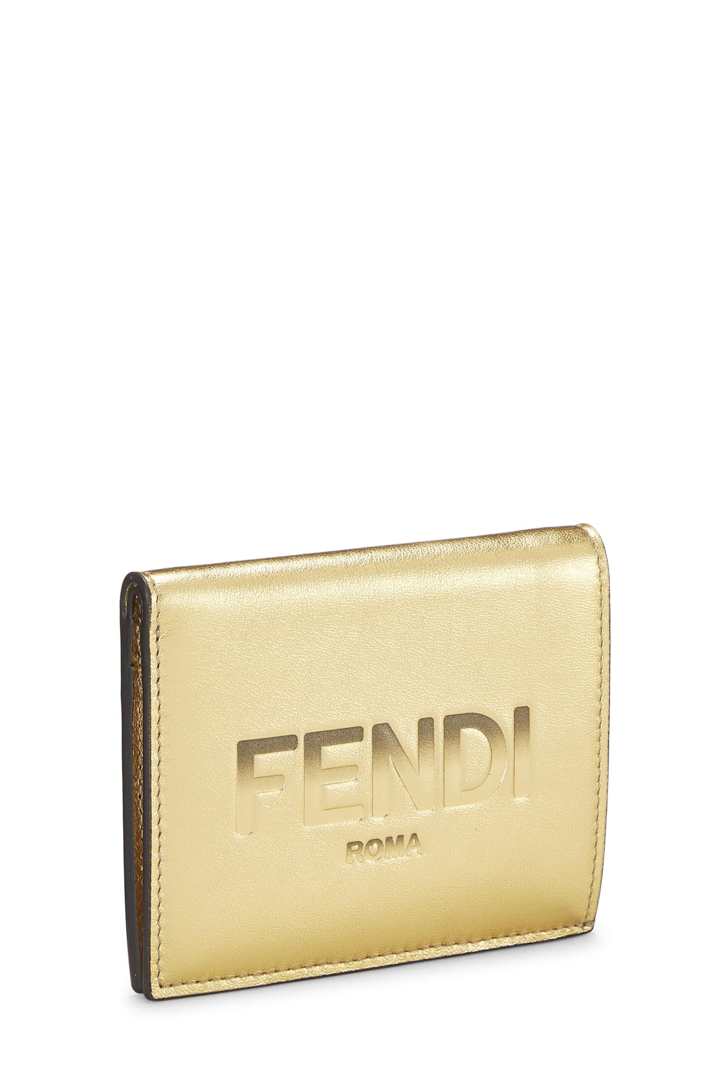Fendi, Pre-Loved Gold Leather Bifold Wallet, Gold