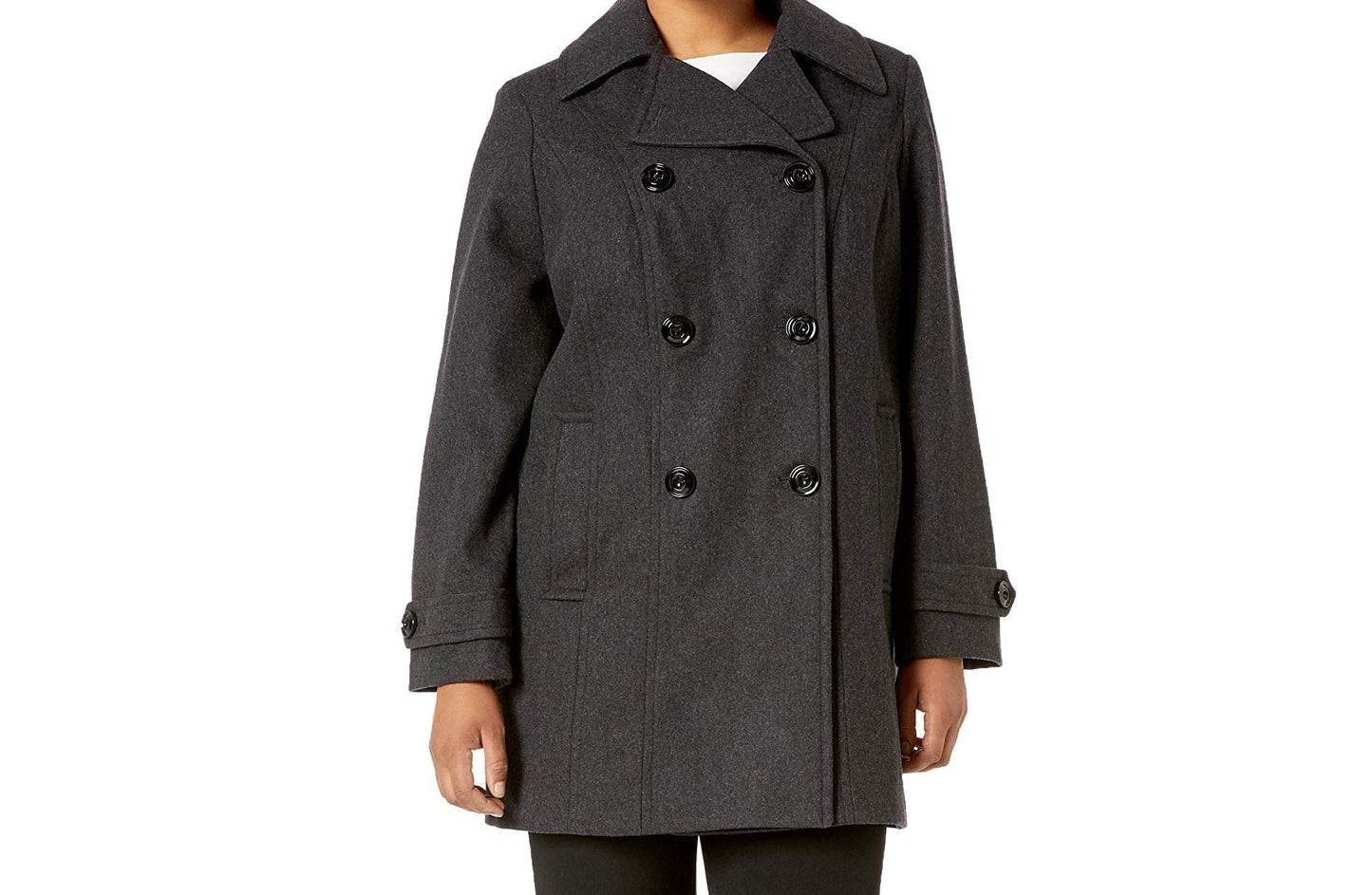 Anne Klein womens Classic Double-breasted Pea Coat, Charcoal, Small US