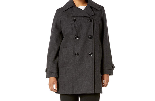 Anne Klein womens Classic Double-breasted Pea Coat, Charcoal, Small US