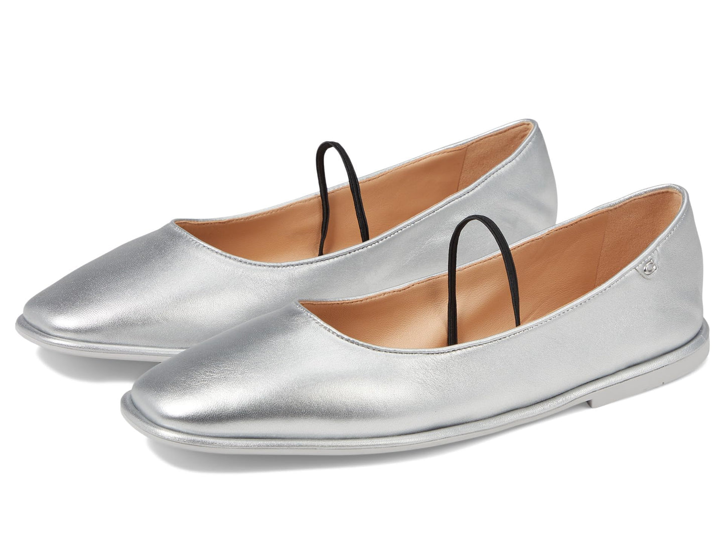 Coach Women's Emilia Metallic Leather Mary Jane Flat, Silver, 8.5