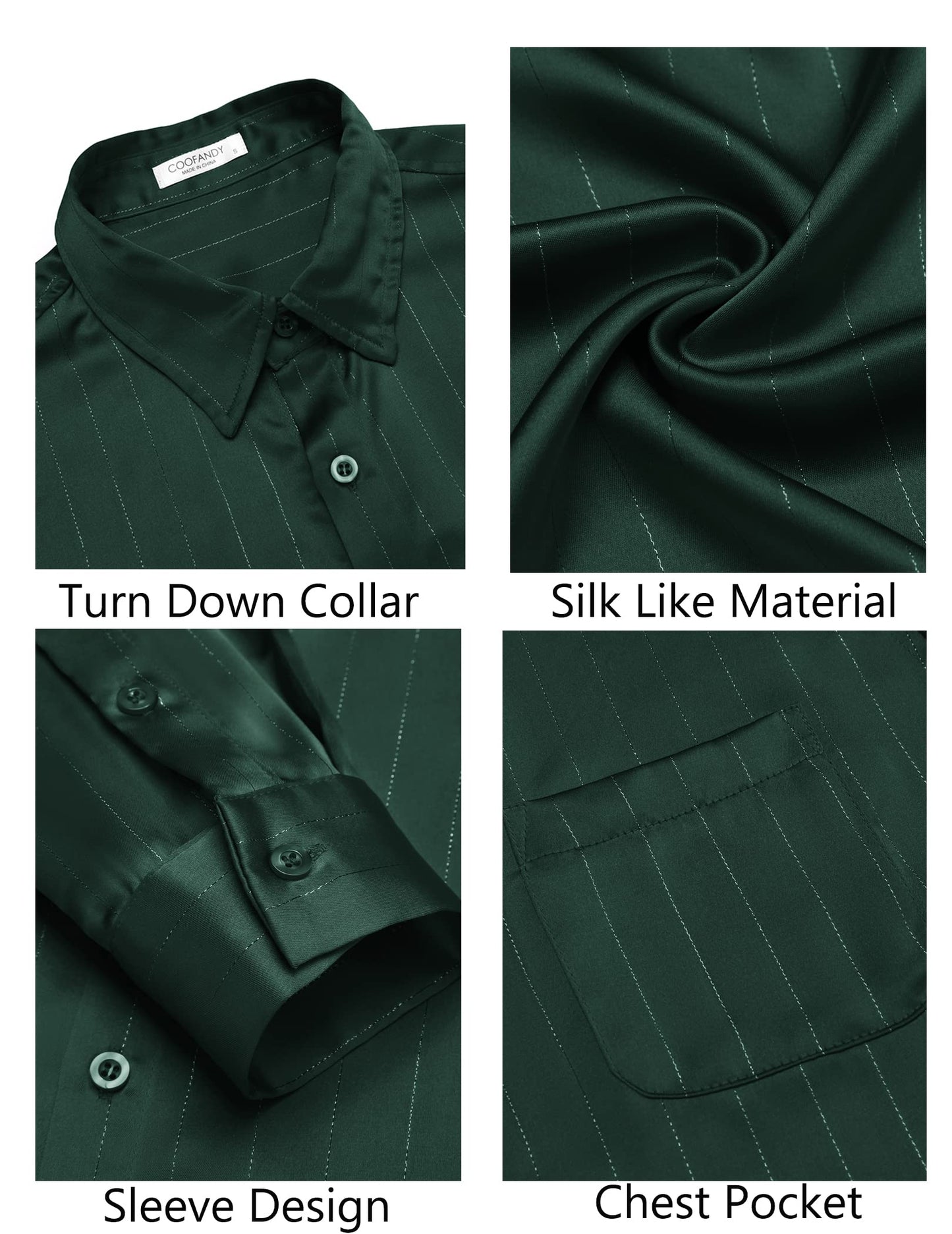 COOFANDY Mens Shiny Dress Shirts Long Sleeve Satin Button Up Shirt Luxury Button Down Shirts (Army Green, Medium)