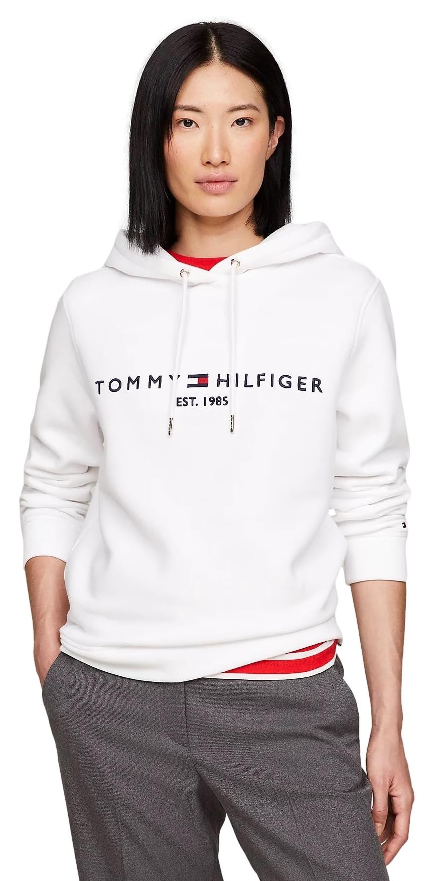 Tommy Hilfiger Womens Classic Fashion-hoodies, (Fall/Winter 2024) Perfect White, Large US
