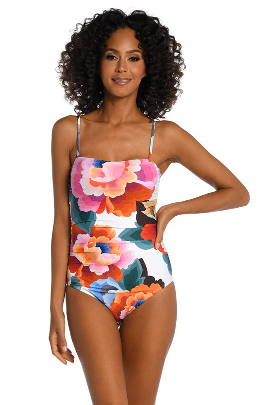 La Blanca Women's Bandeau One Piece Swimsuit, Multi//Floral Rhythm, 10