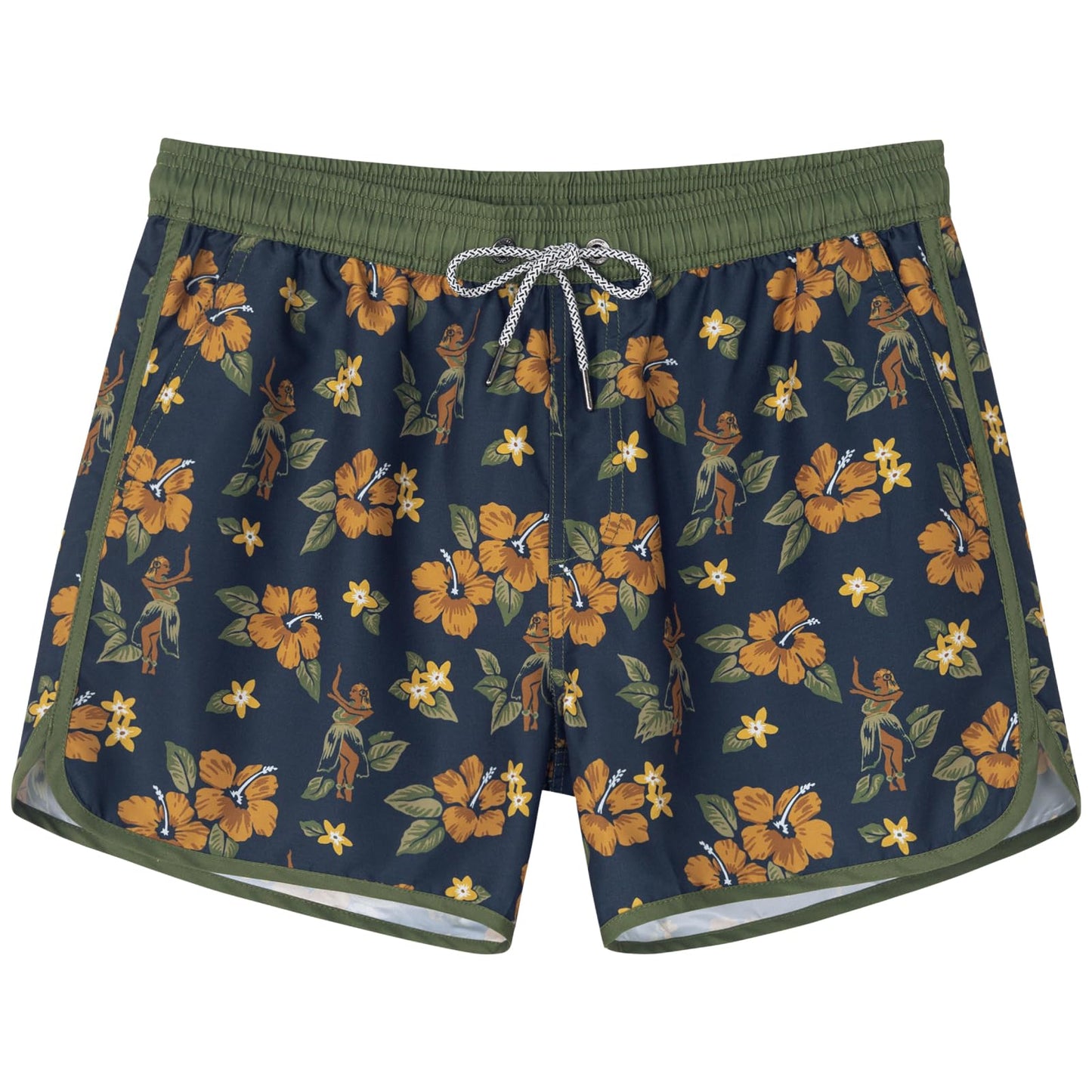 SURF CUZ Mens Swim Trunks 5" Swim Shorts Vintage Bathing Suits with Mesh Lining 80s 90s Retro Swimwear Board Shorts,Aloha,L