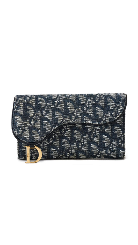 Dior Women's Pre-Loved Saddle Compact Trifold Wallet, Blue, One Size