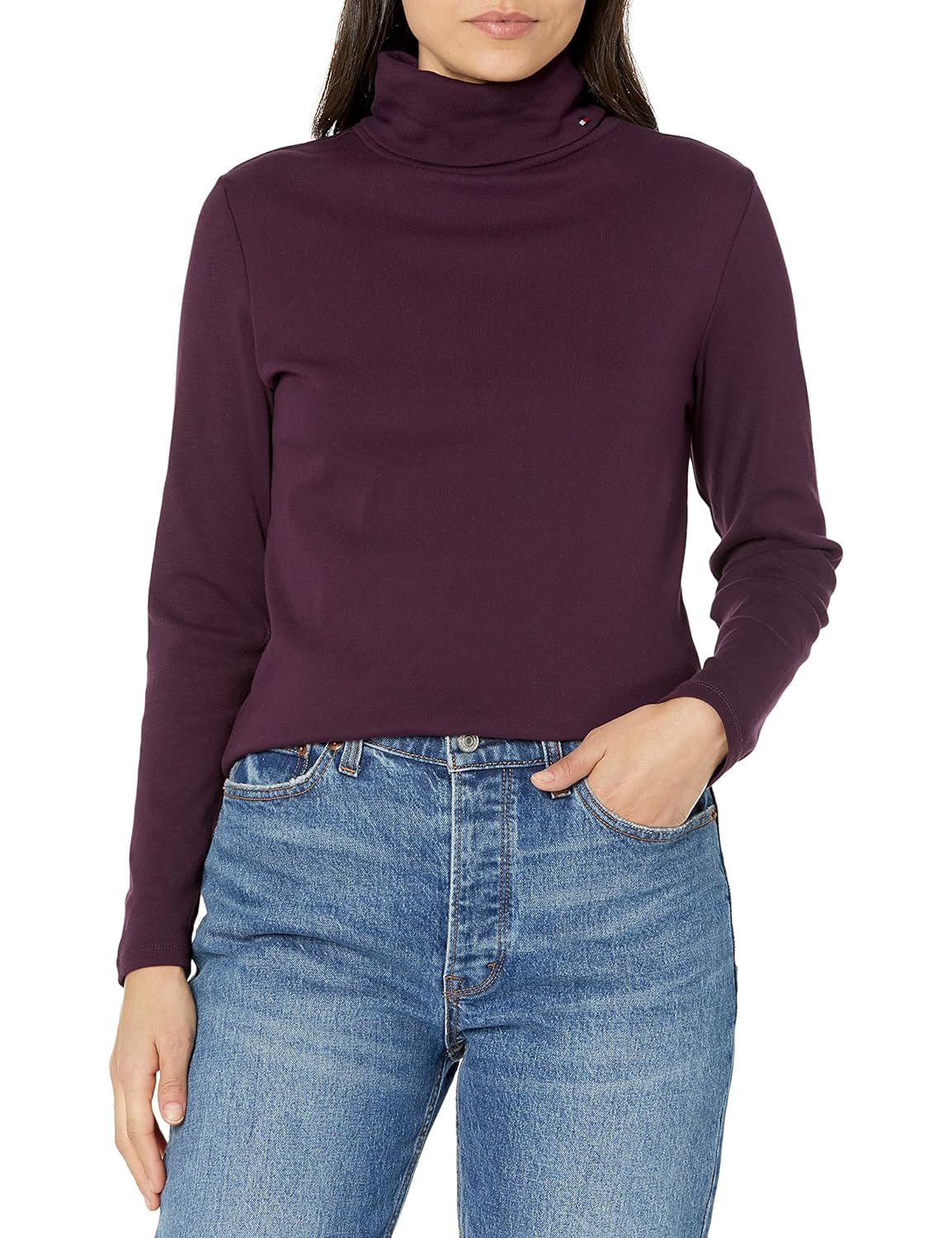 Tommy Hilfiger Women's Long Sleeve Turtleneck Sweater, Aubergine, Medium