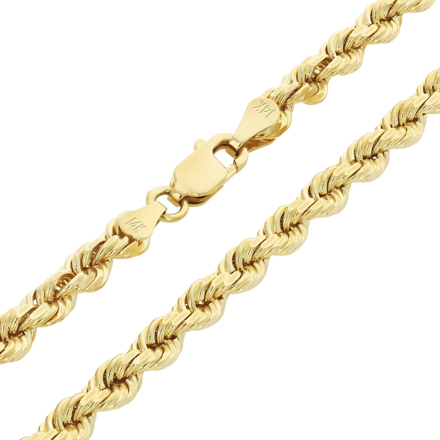 Nuragold 14k Yellow Gold 4mm Solid Rope Chain Diamond Cut Link Pendant Necklace, Mens Jewelry 18" 20" 22" 24" 26" 28" 30"