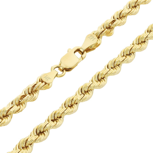 Nuragold 14k Yellow Gold 4mm Solid Rope Chain Diamond Cut Link Pendant Necklace, Mens Jewelry 18" 20" 22" 24" 26" 28" 30"