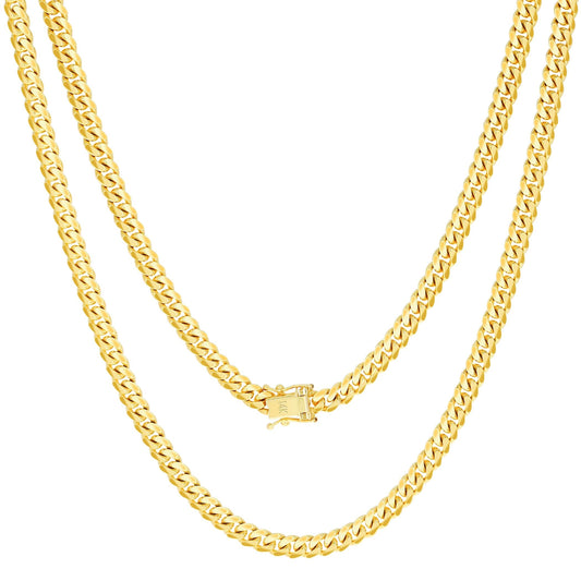 Nuragold 14k Yellow Gold 5mm Solid Miami Cuban Link Chain Pendant Necklace, Mens Jewelry Box Clasp 16" 18" 20" 22" 24" 26" 28" 30"