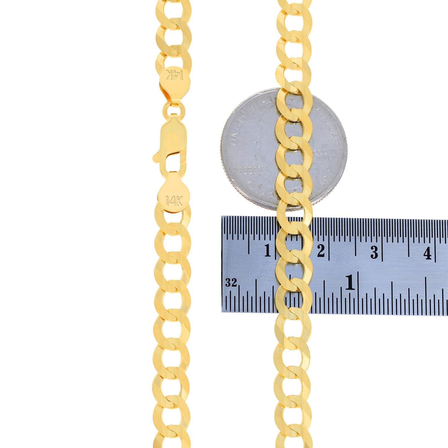 Nuragold 14k Yellow Gold 7mm Solid Cuban Curb Link Chain Bracelet, Mens Jewelry 7" 7.5" 8" 8.5" 9"