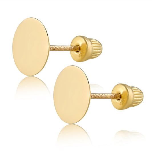 Hoberta Real 14k solid Yellow Gold Stud Earrings with Screw back for Women Girls Men for Sensitive ears Small & Minimalist Dot Studs Jewelry Gifts (Flat Round6mm)