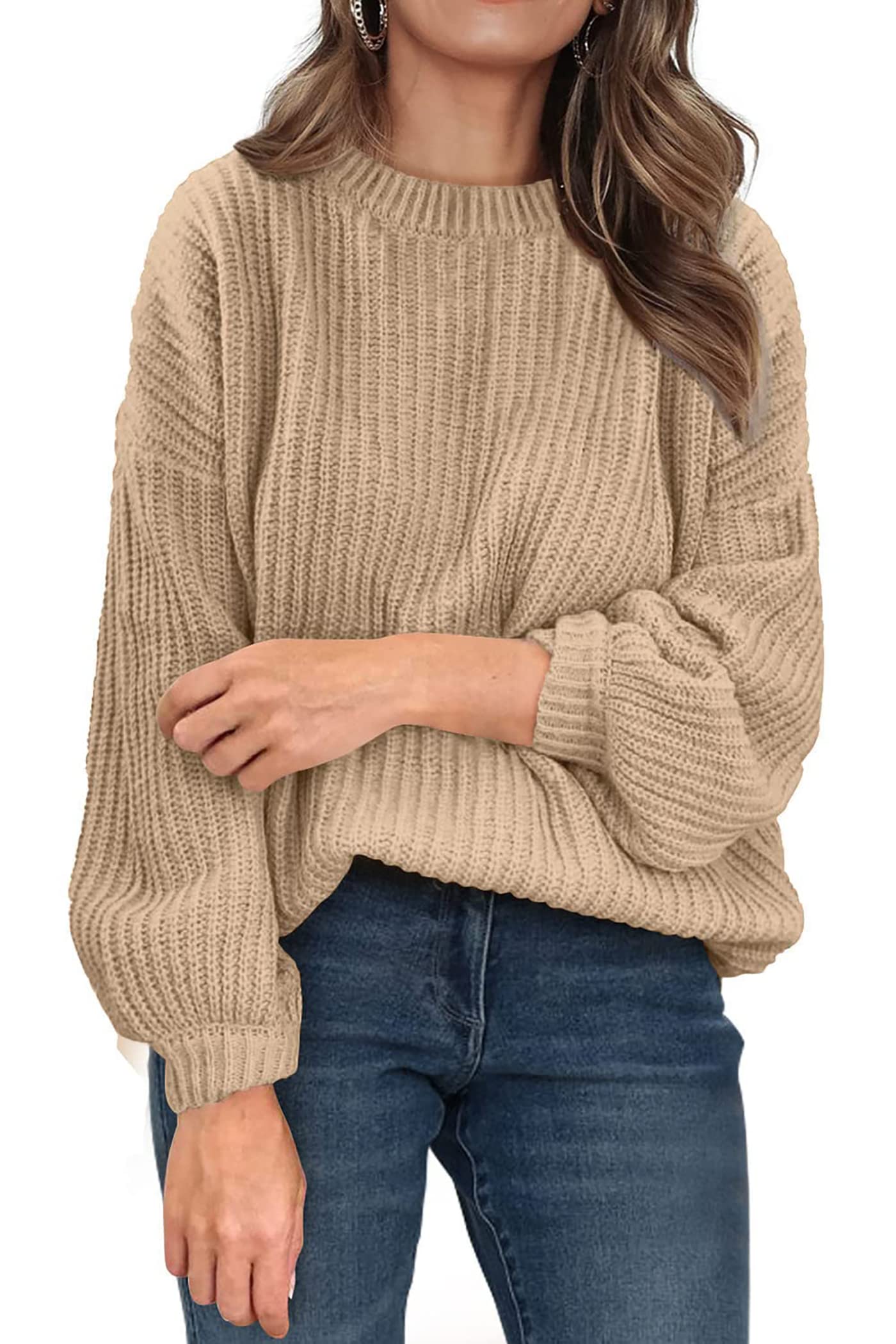 PRETTYGARDEN Women's Fashion Sweater Long Sleeve Casual Ribbed Knit Winter Clothes Pullover Sweaters Blouse Top (Camel,Medium)