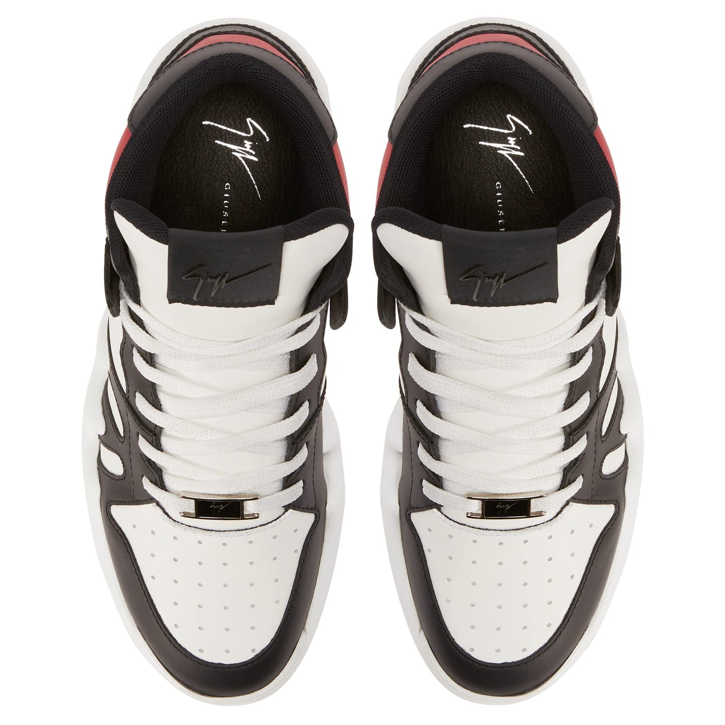 Giuseppe Zanotti, Talon Black-And-White Leather Mid-Top Sneakers, 8.5, Red