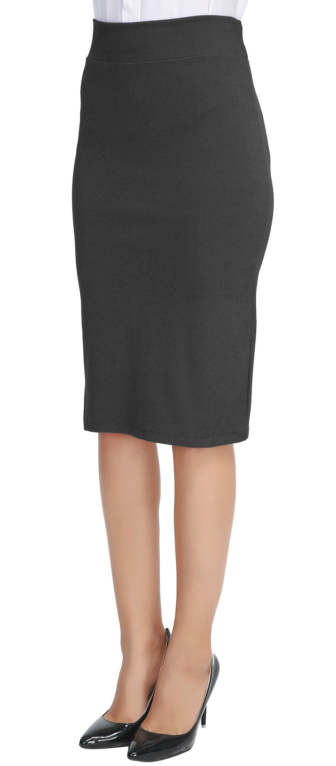 Urban CoCo Women's Elastic Waist Stretch Bodycon Midi Pencil Skirt (L, Heather Grey)