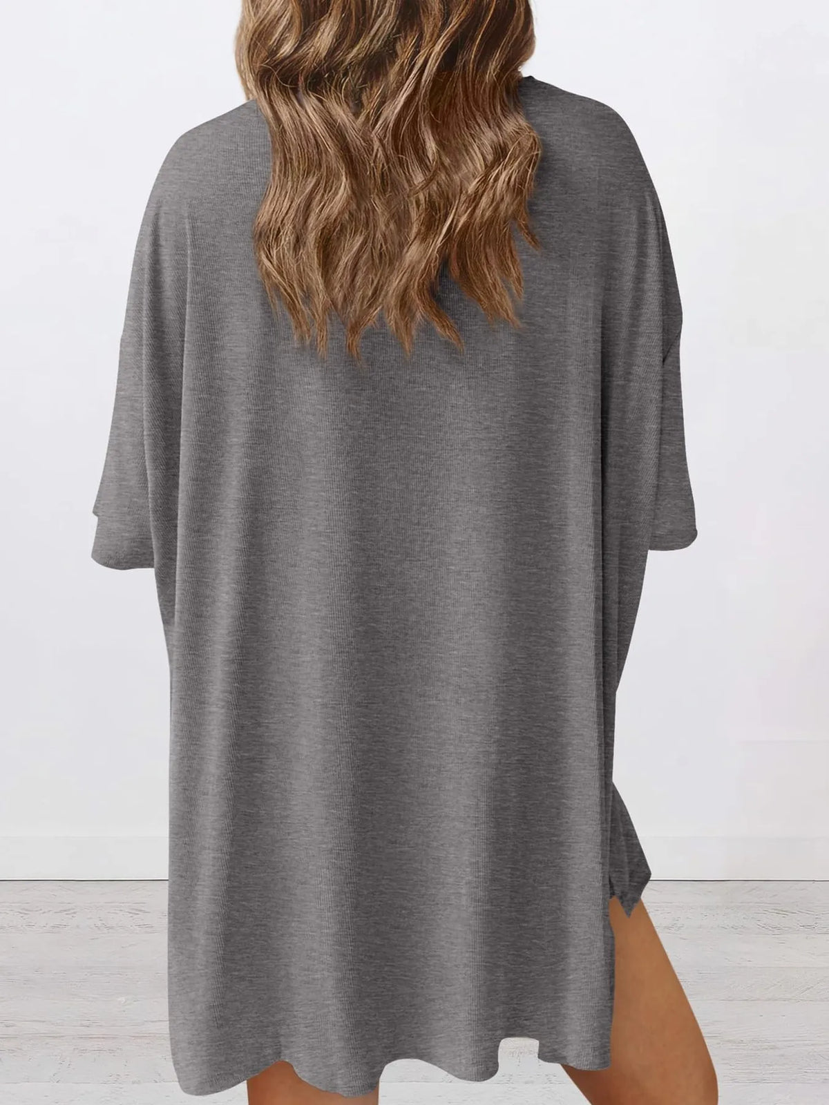 Full Size Oversized Slit Round Neck Top and Shorts Lounge Set Plus Size